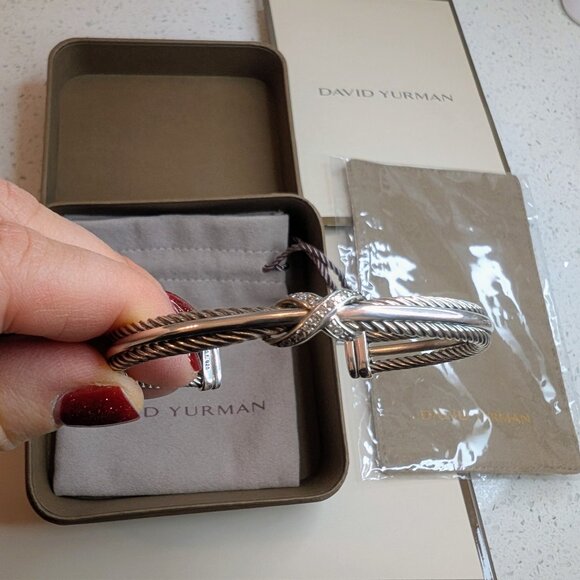 David Yurman Sterling Silver X Crossover Cuff with Diamonds - Picture 4 of 6
